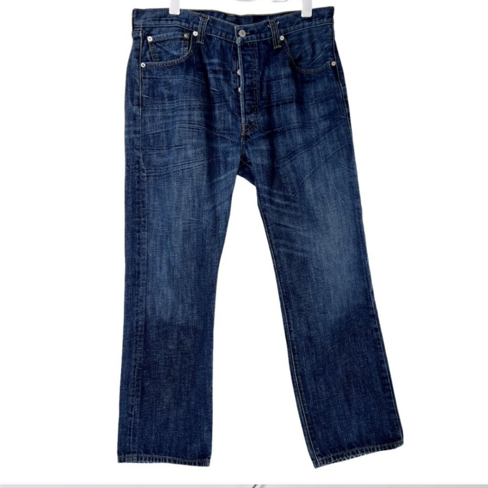 Levis 501 Button Fly Blue Denim Straight Leg Jeans Mens Size 36 x 30